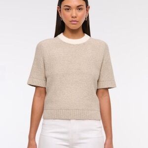 Abercrombie & Fitch Taupe Short-Sleeve Sweater with Cream Crewneck